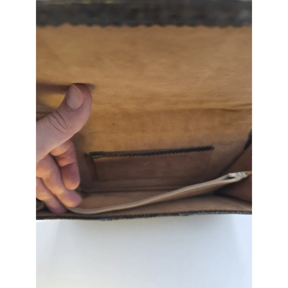 VTG Genuine Snakeskin Clutch Purse 11x6.5 Dark Brown Suede Lined Evening Bag MCM